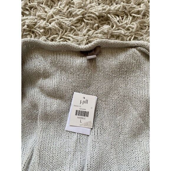 J. Jill Duster Sweater Pocketed Grey Beige Silk Blend J.Jill Large 3/4 Sleeve - Picture 5 of 9